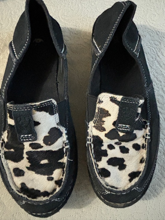 Ariat Black Slip-On Loafers with Black & White Cow Print Accent - Picture 4 of 6